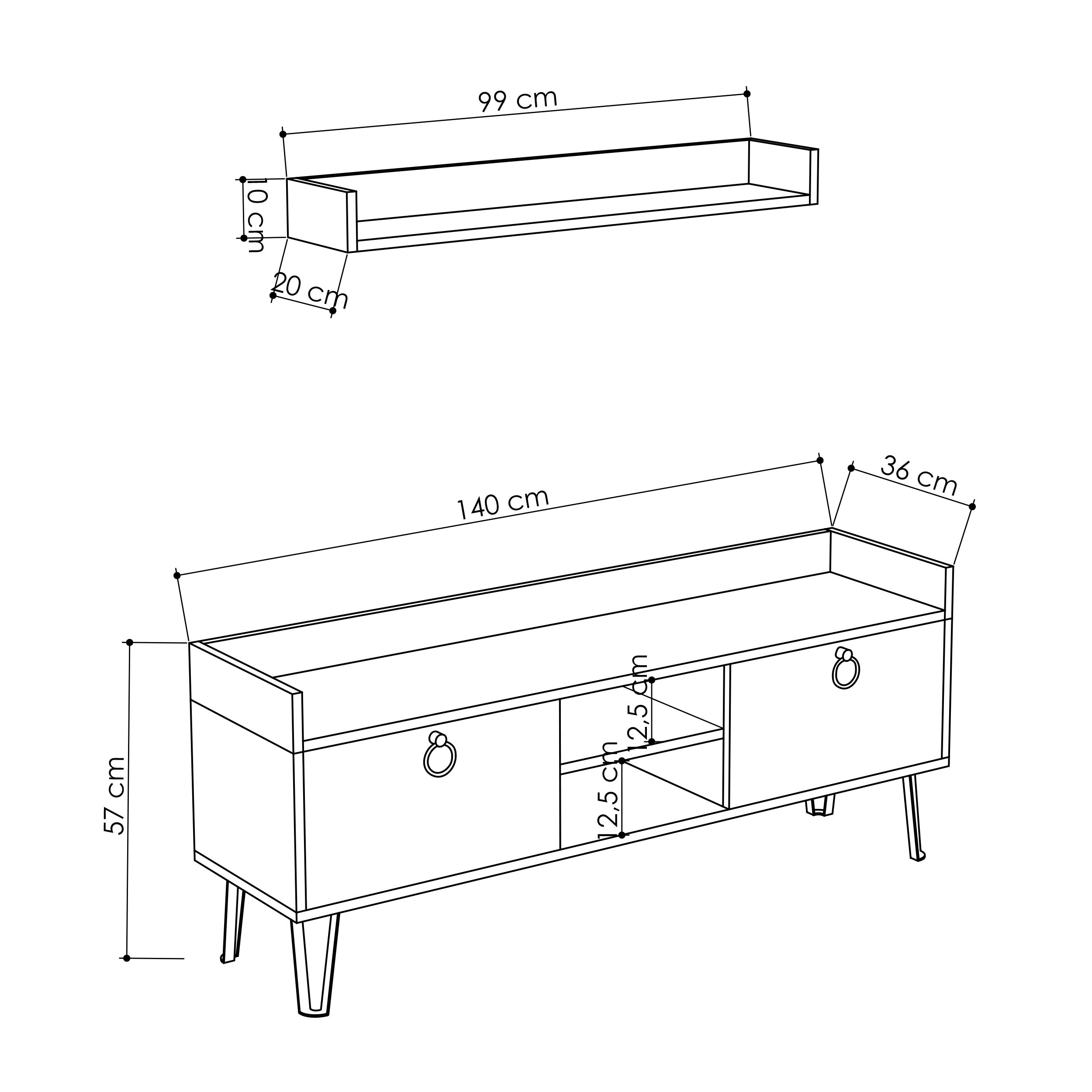 Modern TV Stand Multimedia Centre With Wall Shelf Unit 140cm