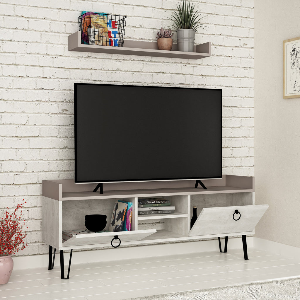 Modern TV Stand Multimedia Centre With Wall Shelf Unit 140cm