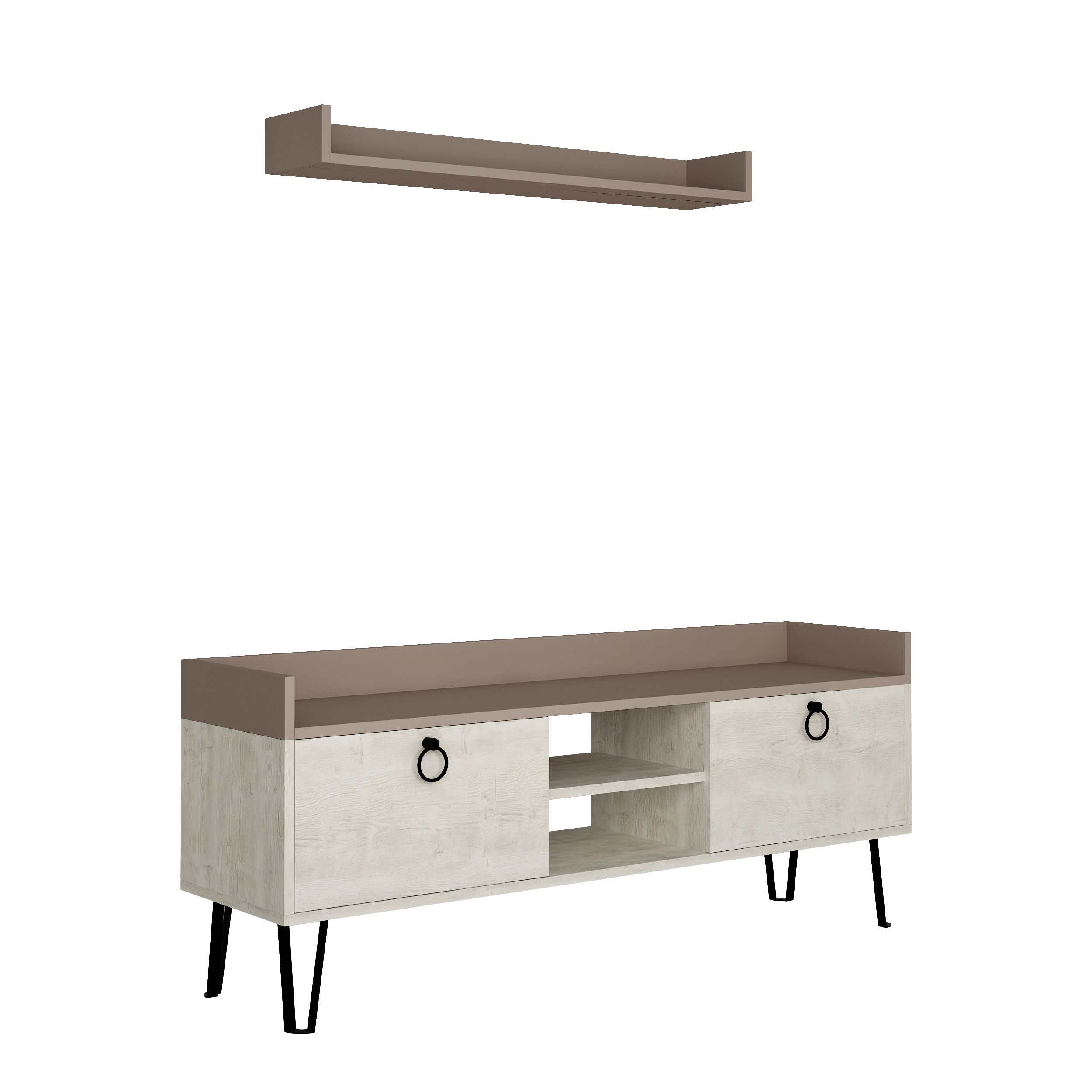 Modern TV Stand Multimedia Centre With Wall Shelf Unit 140cm