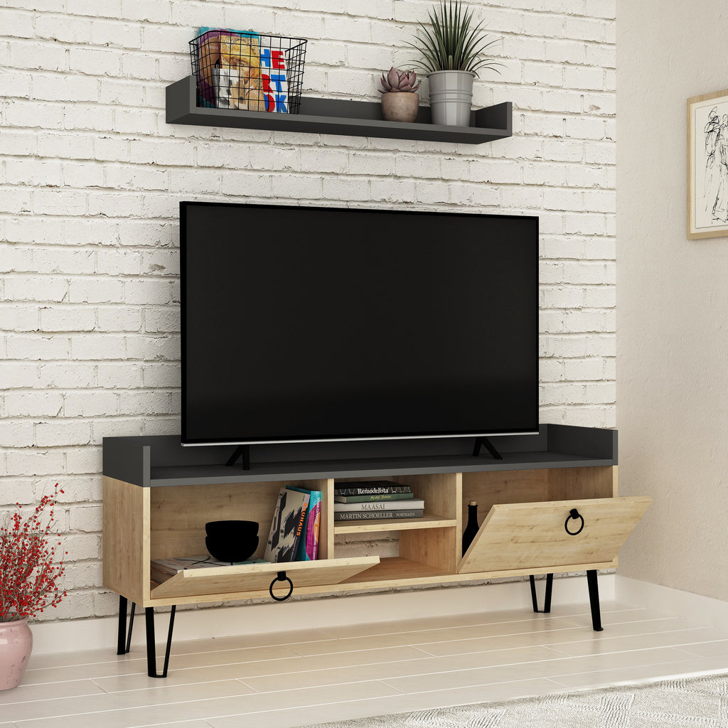 Modern TV Stand Multimedia Centre With Wall Shelf Unit 140cm