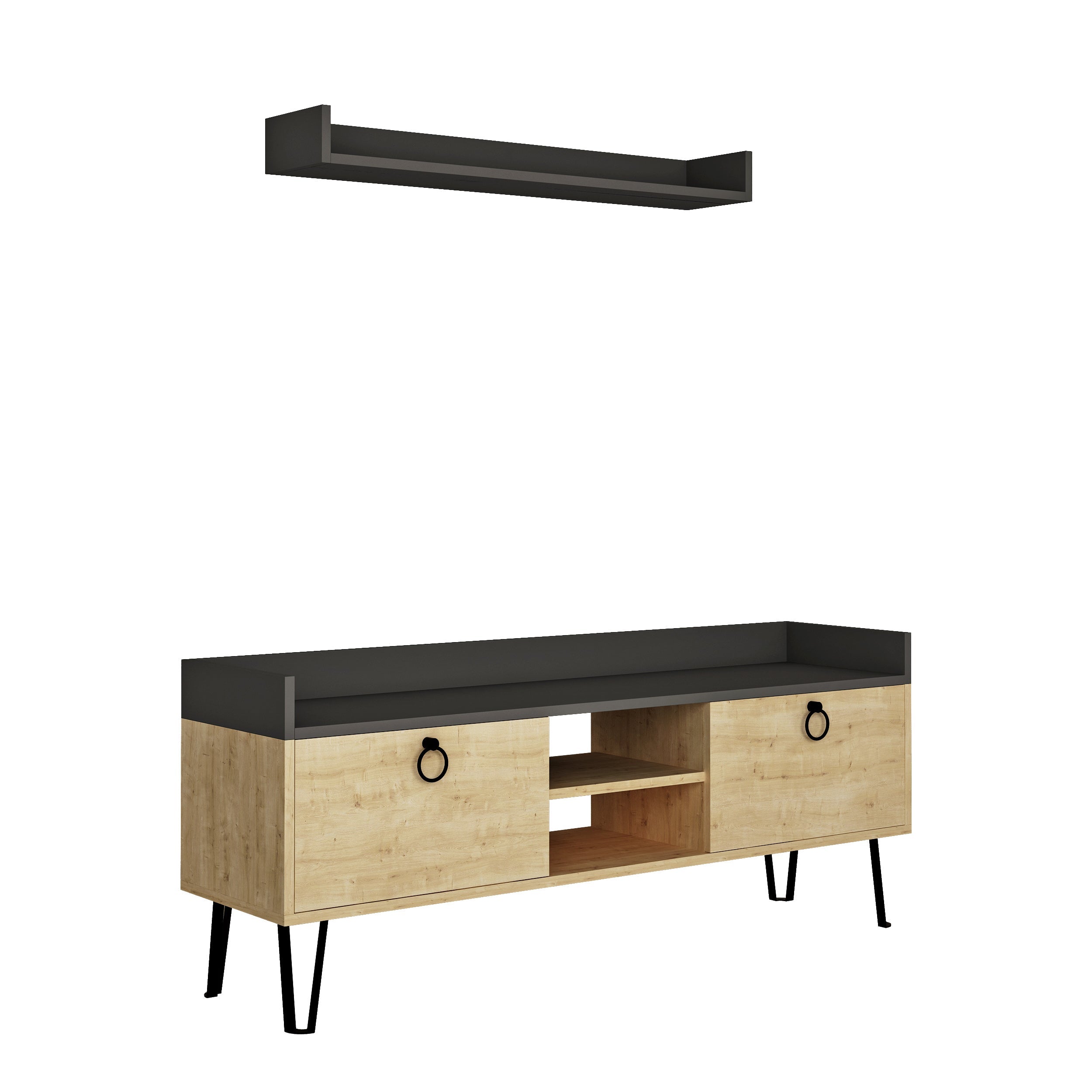 Modern TV Stand Multimedia Centre With Wall Shelf Unit 140cm
