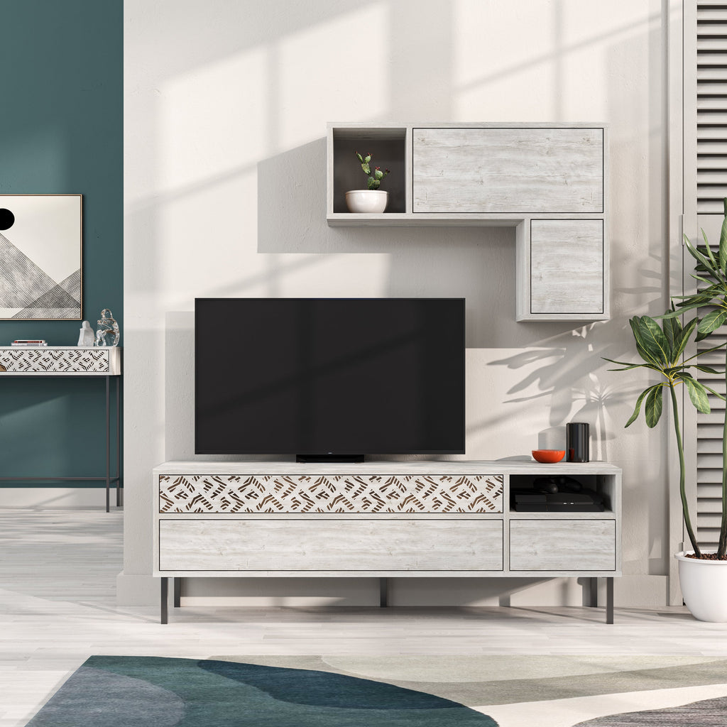 Modern Tv Unit With Storage And Wall Shelf 144.6cm