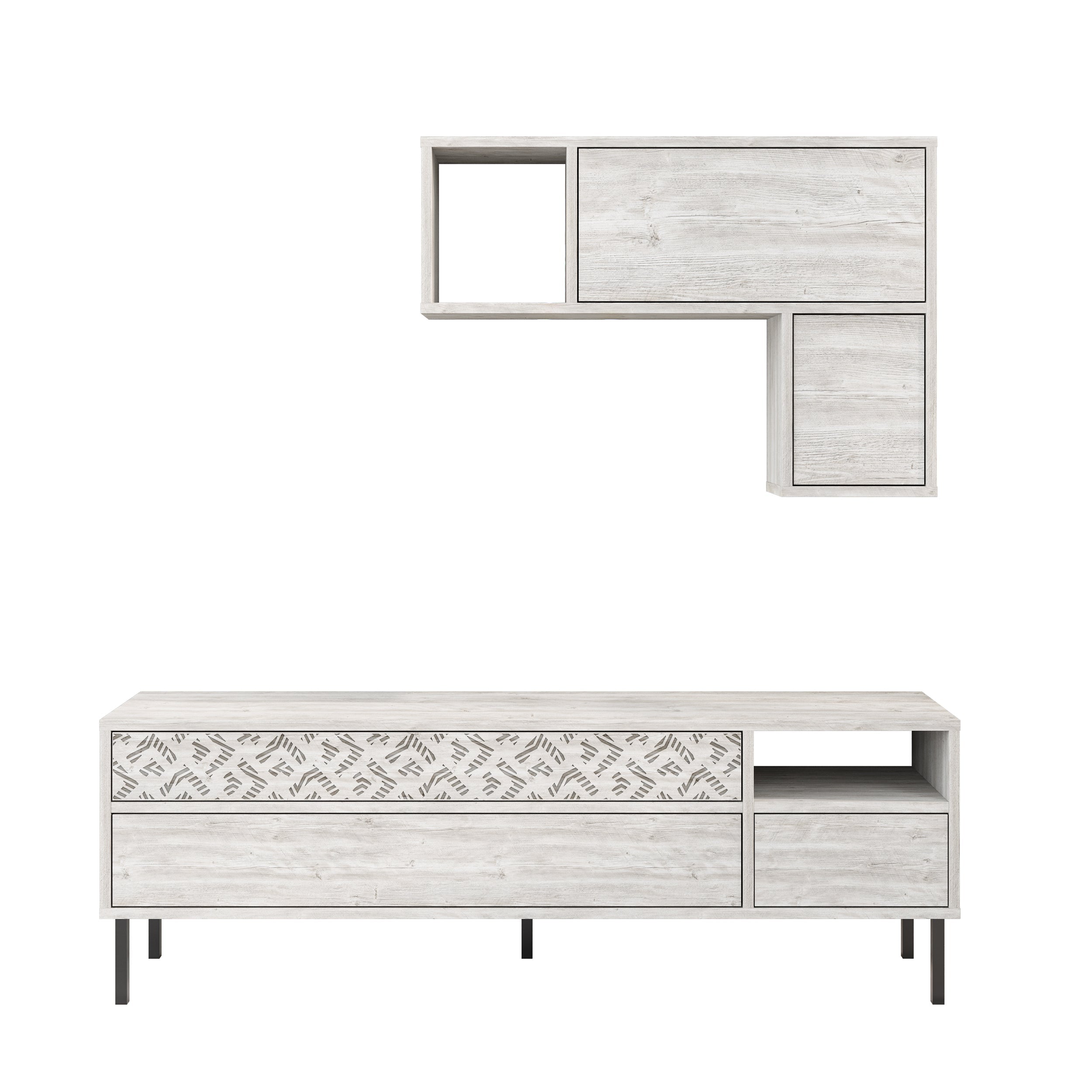Modern Tv Unit With Storage And Wall Shelf 144.6cm