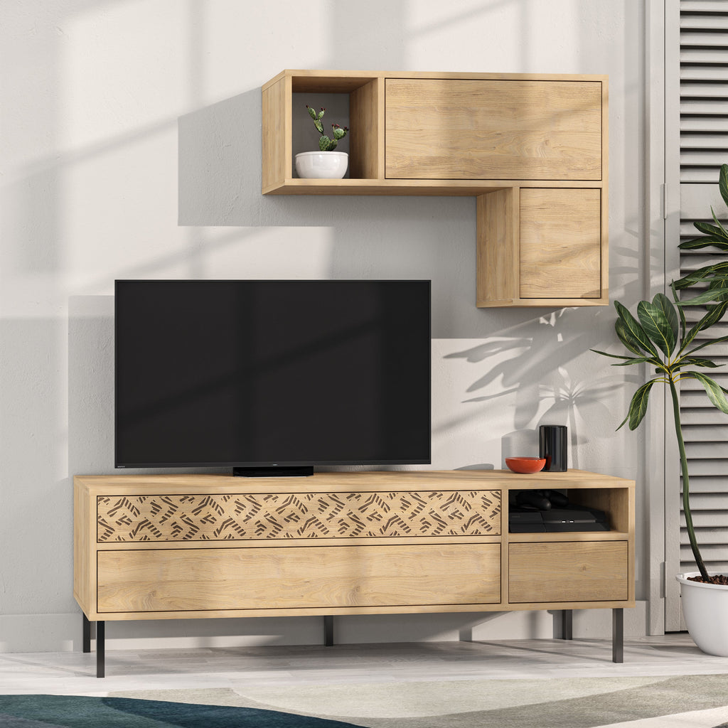 Modern Tv Unit With Storage And Wall Shelf 144.6cm
