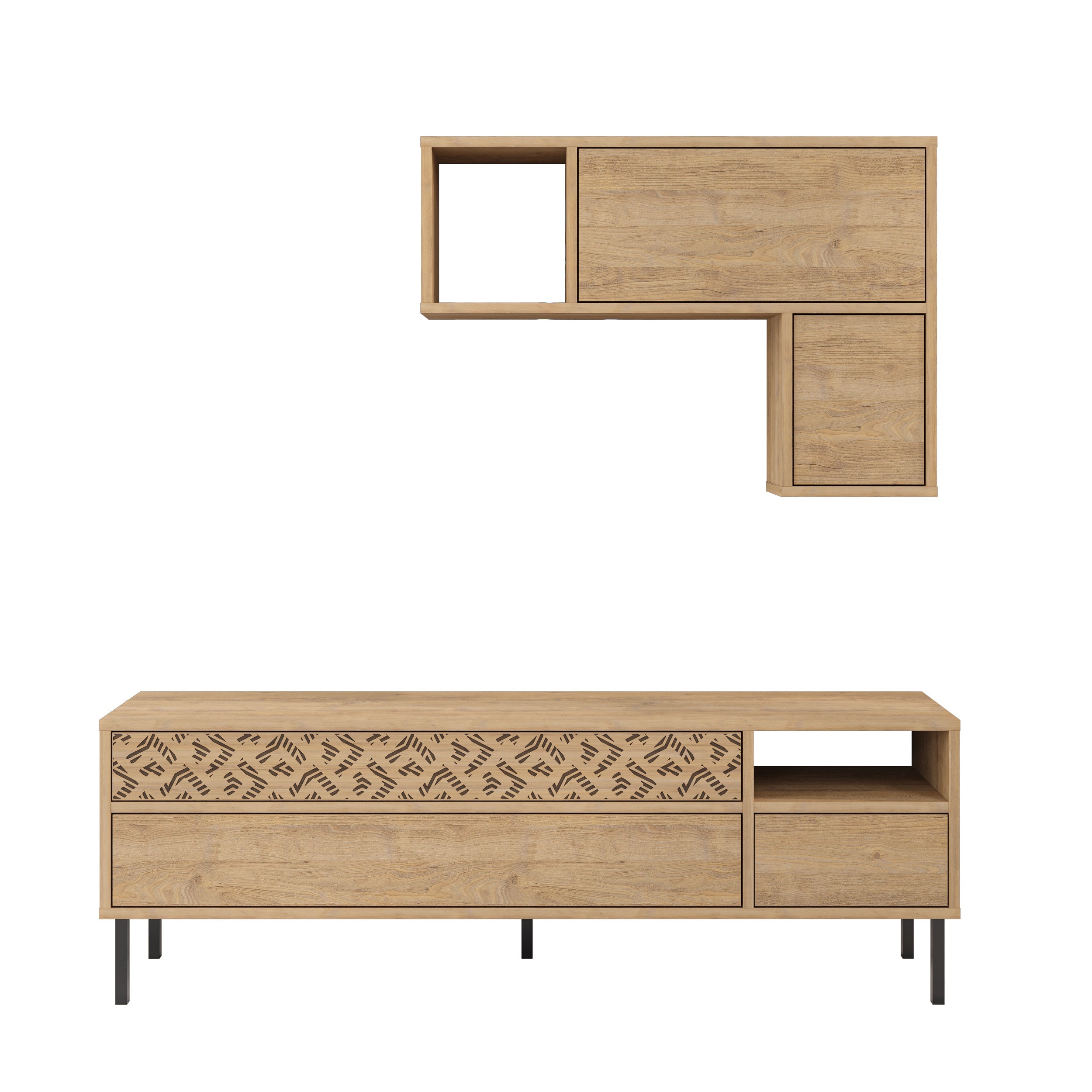 Modern Tv Unit With Storage And Wall Shelf 144.6cm