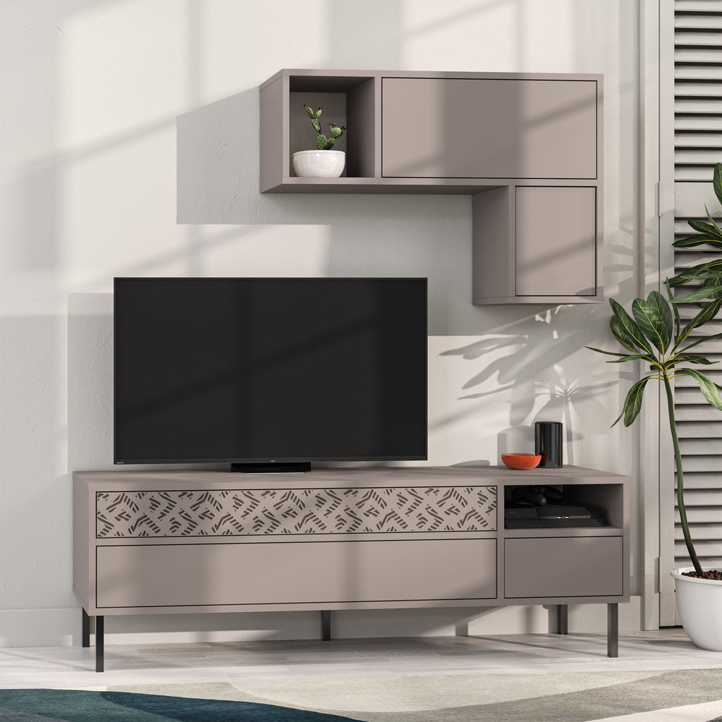 Modern Tv Unit With Storage And Wall Shelf 144.6cm