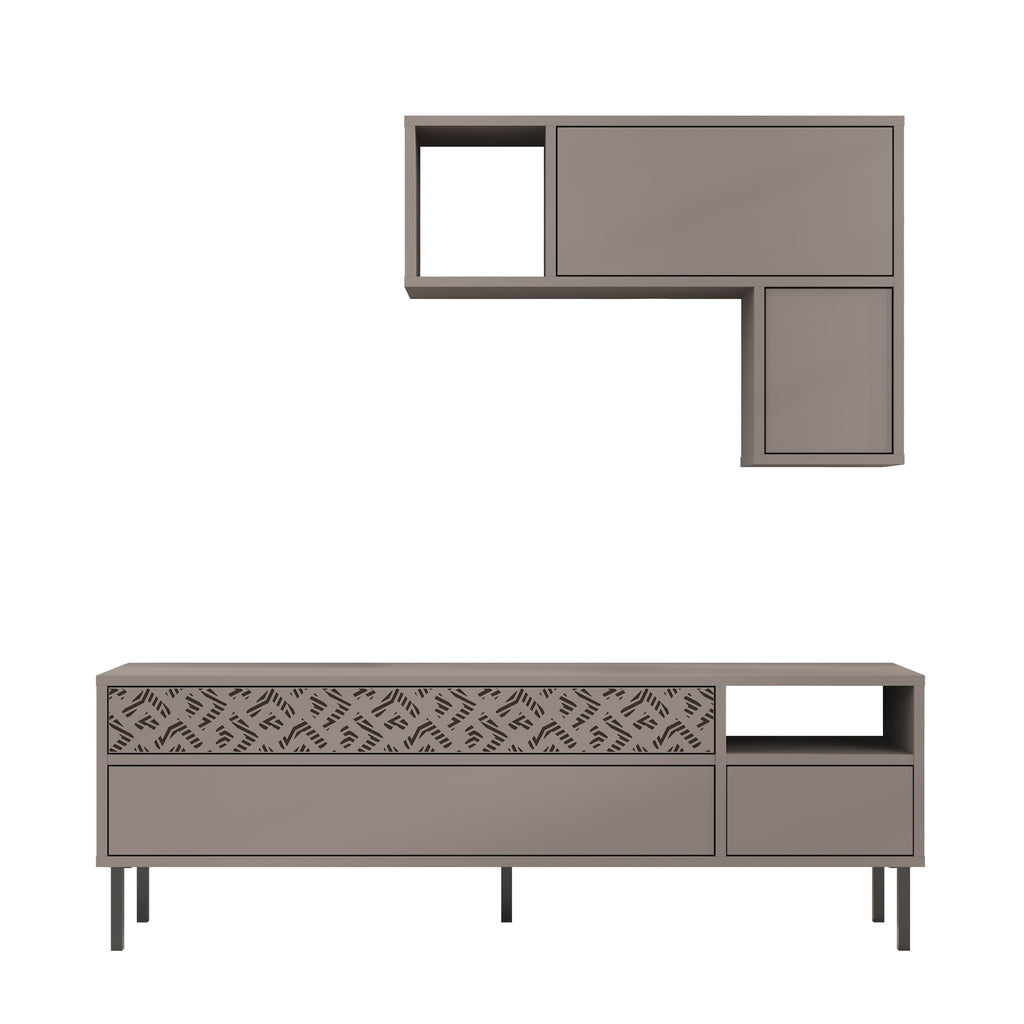 Modern Tv Unit With Storage And Wall Shelf 144.6cm