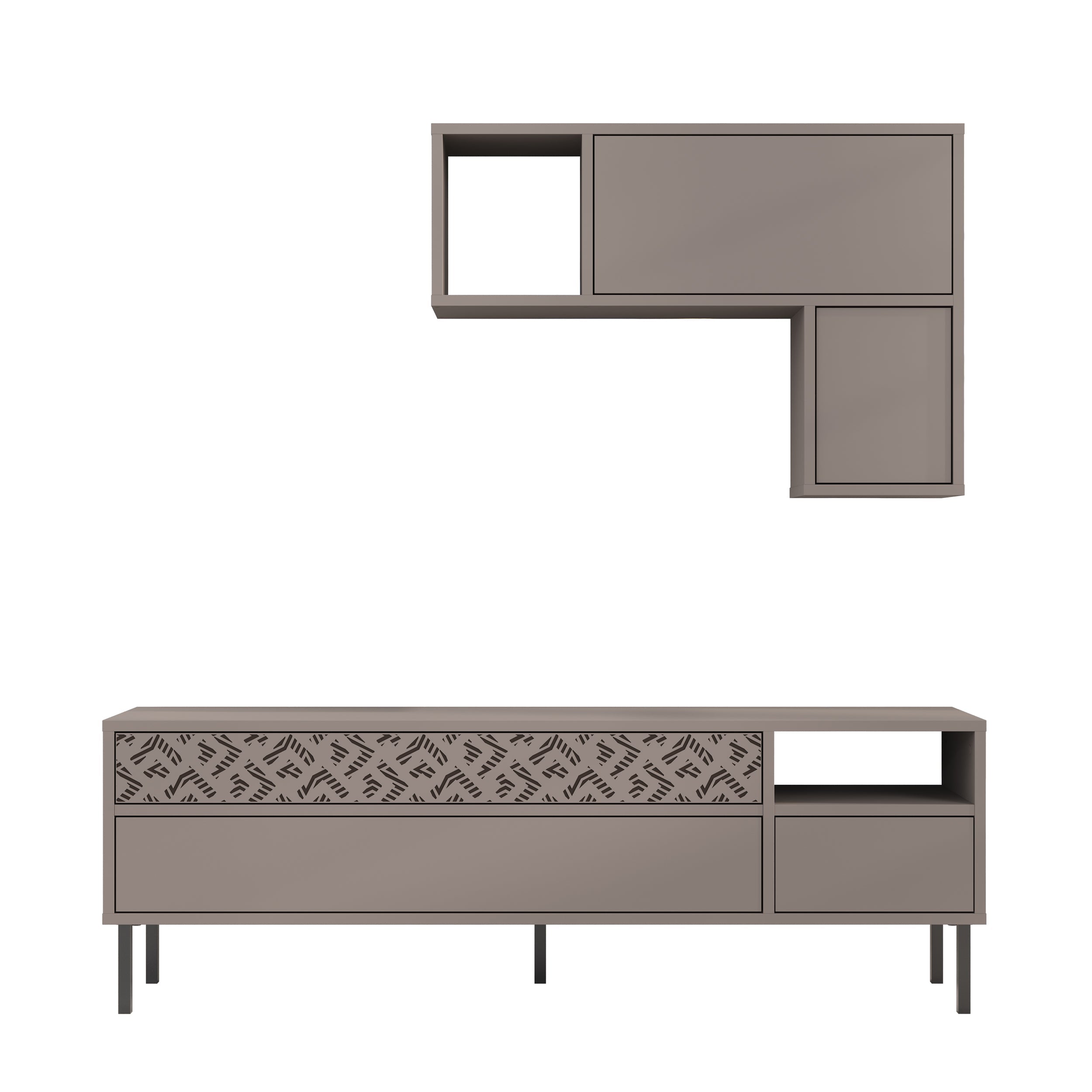 Modern Tv Unit With Storage And Wall Shelf 144.6cm