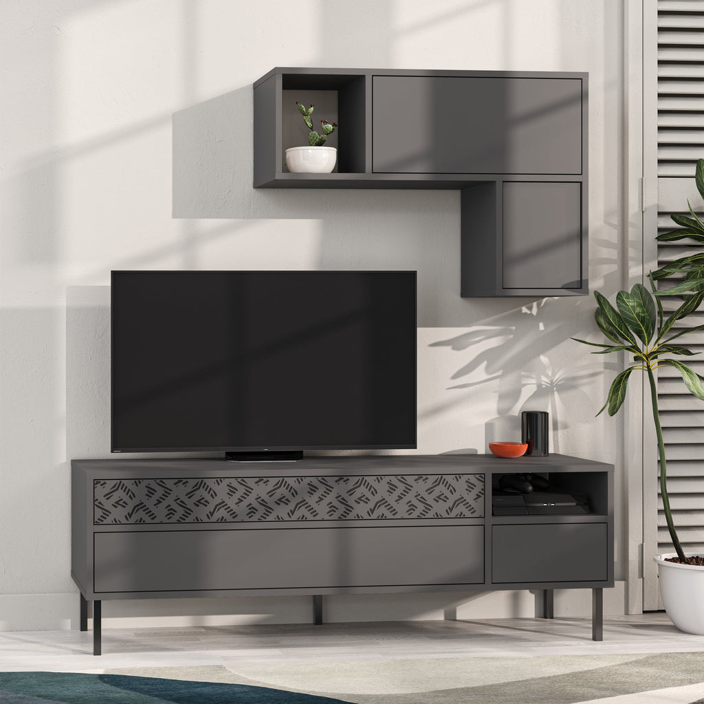 Modern Tv Unit With Storage And Wall Shelf 144.6cm