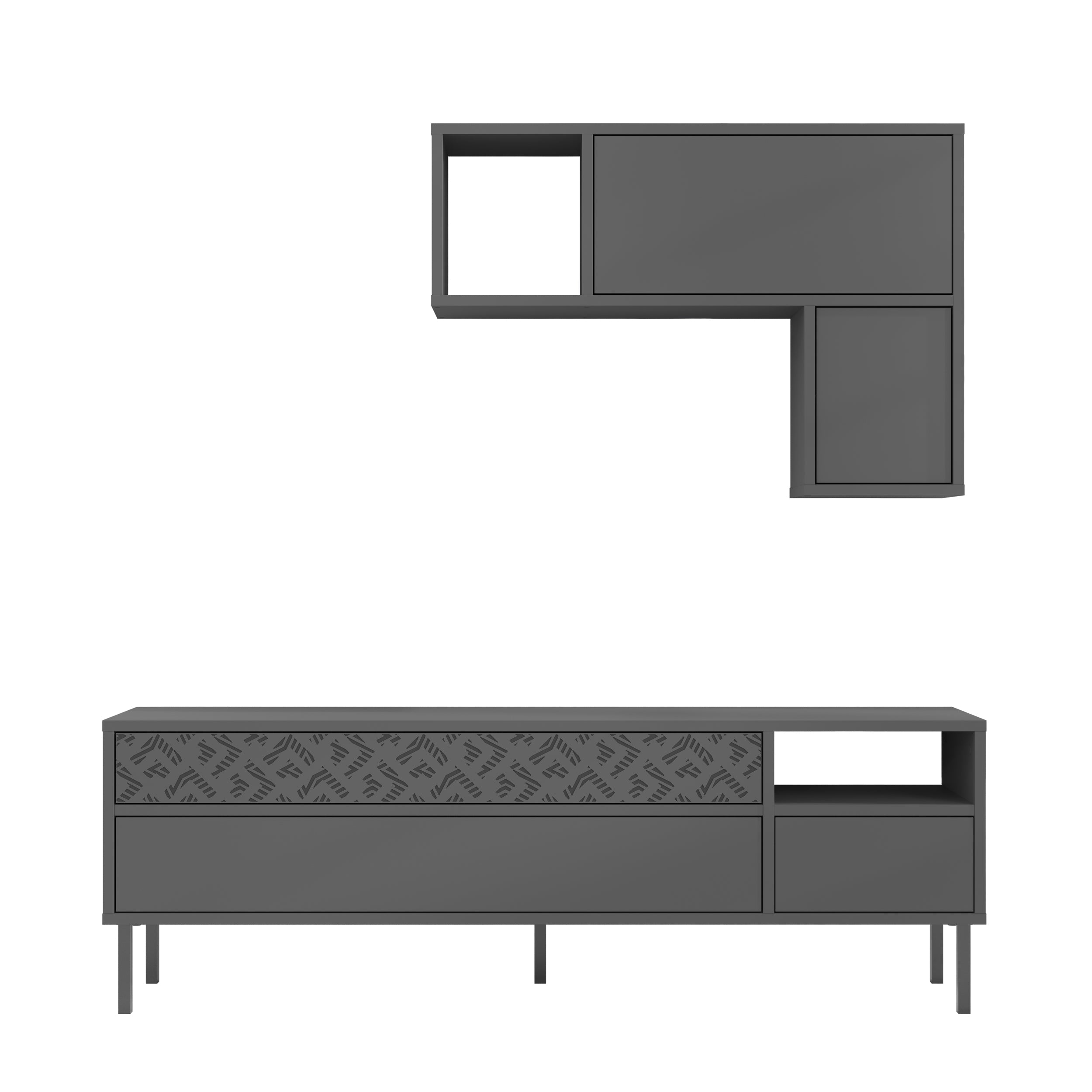 Modern Tv Unit With Storage And Wall Shelf 144.6cm