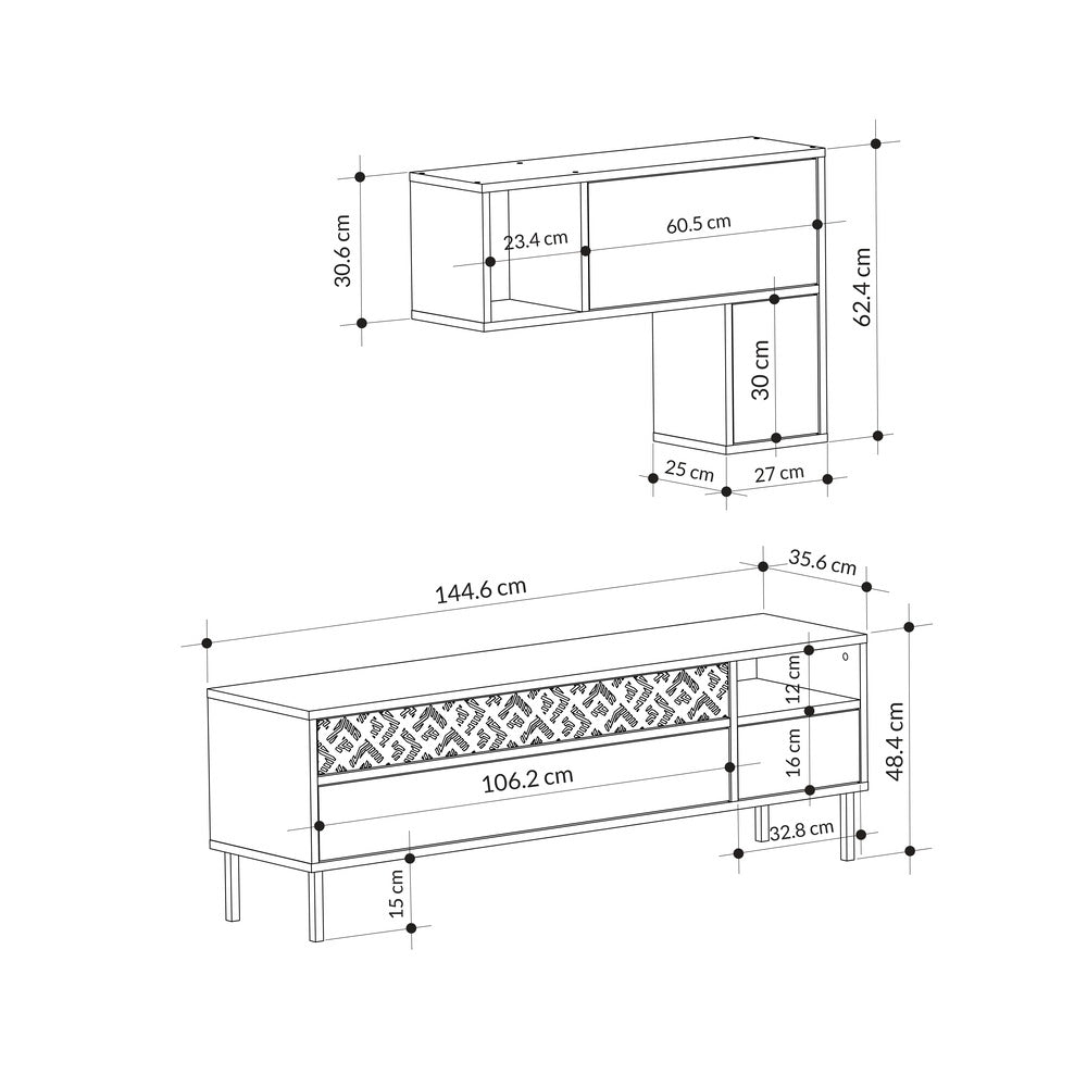 Modern Tv Unit With Storage And Wall Shelf 144.6cm