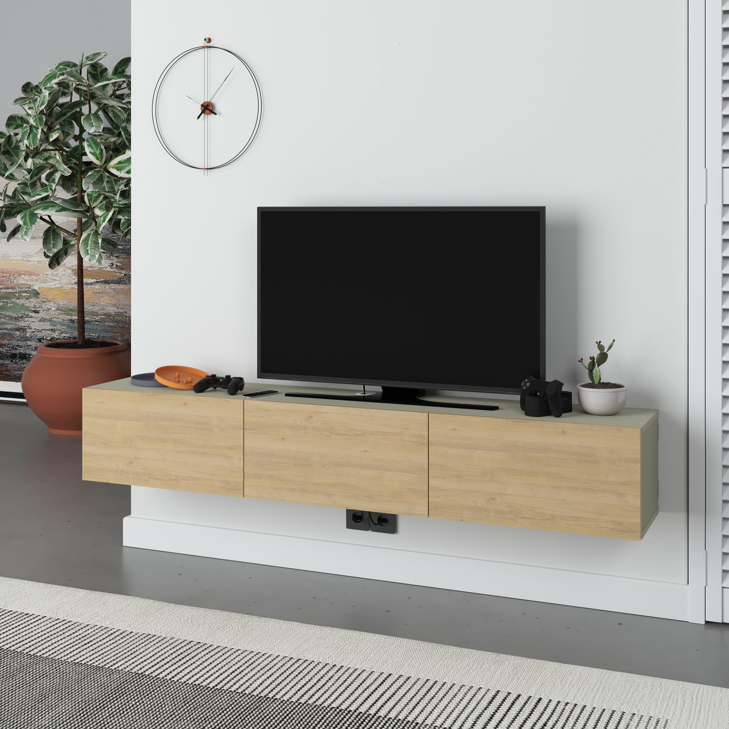 Modern Tv Unit - Wall Mounted - 3 Compartments - 180 cm