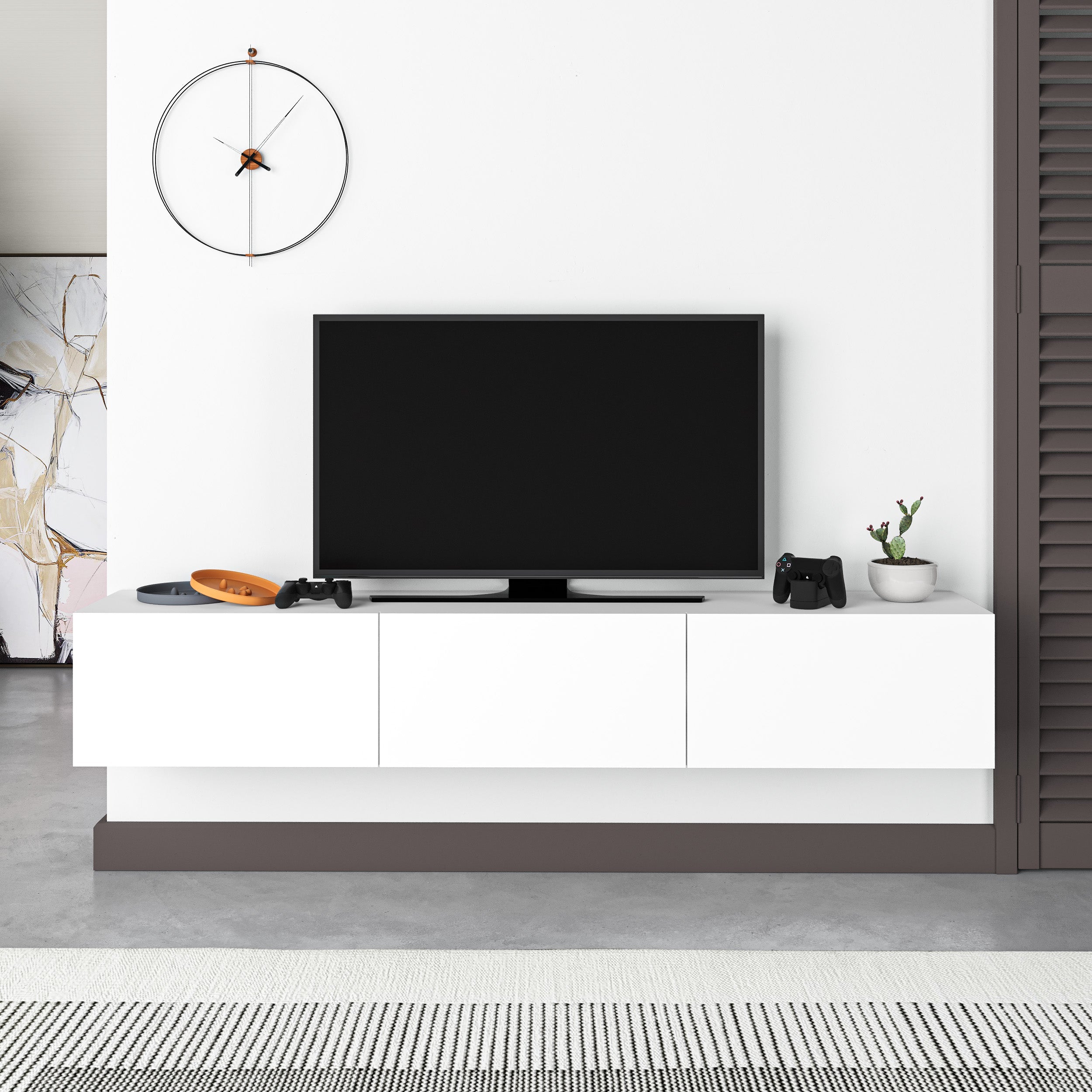 Modern Tv Unit - Wall Mounted - 3 Compartments - 180 cm