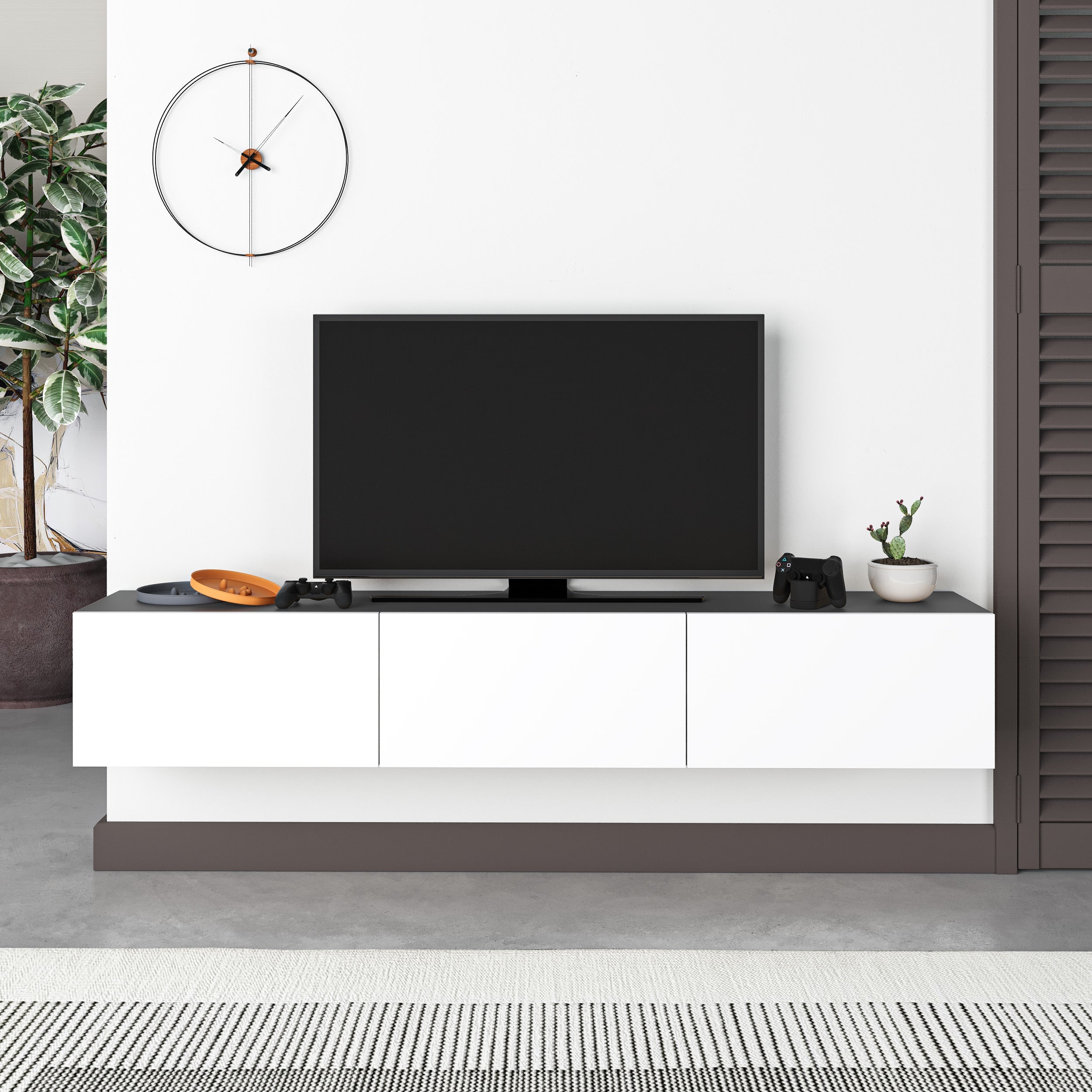 Modern Tv Unit - Wall Mounted - 3 Compartments - 180 cm