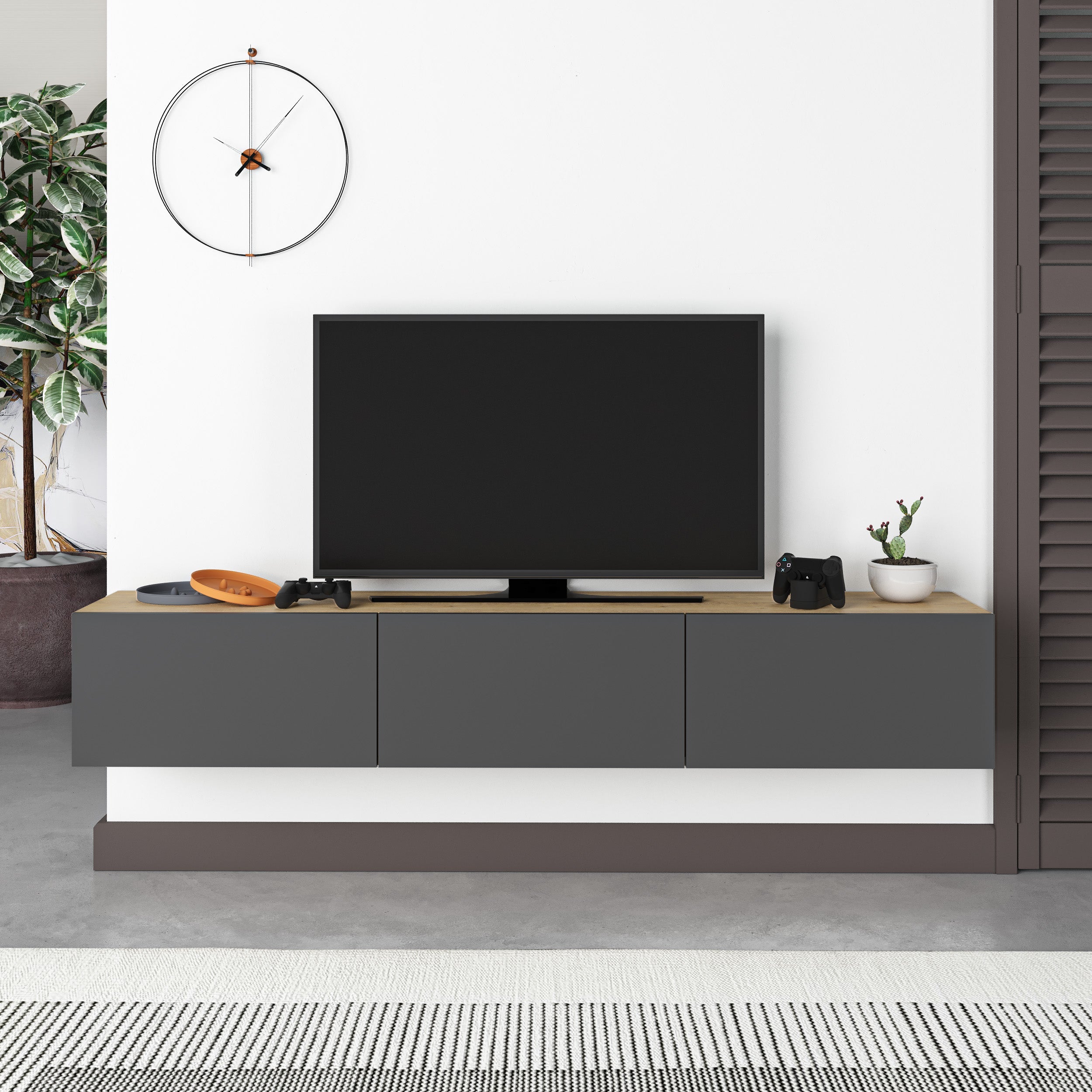 Modern Tv Unit - Wall Mounted - 3 Compartments - 180 cm