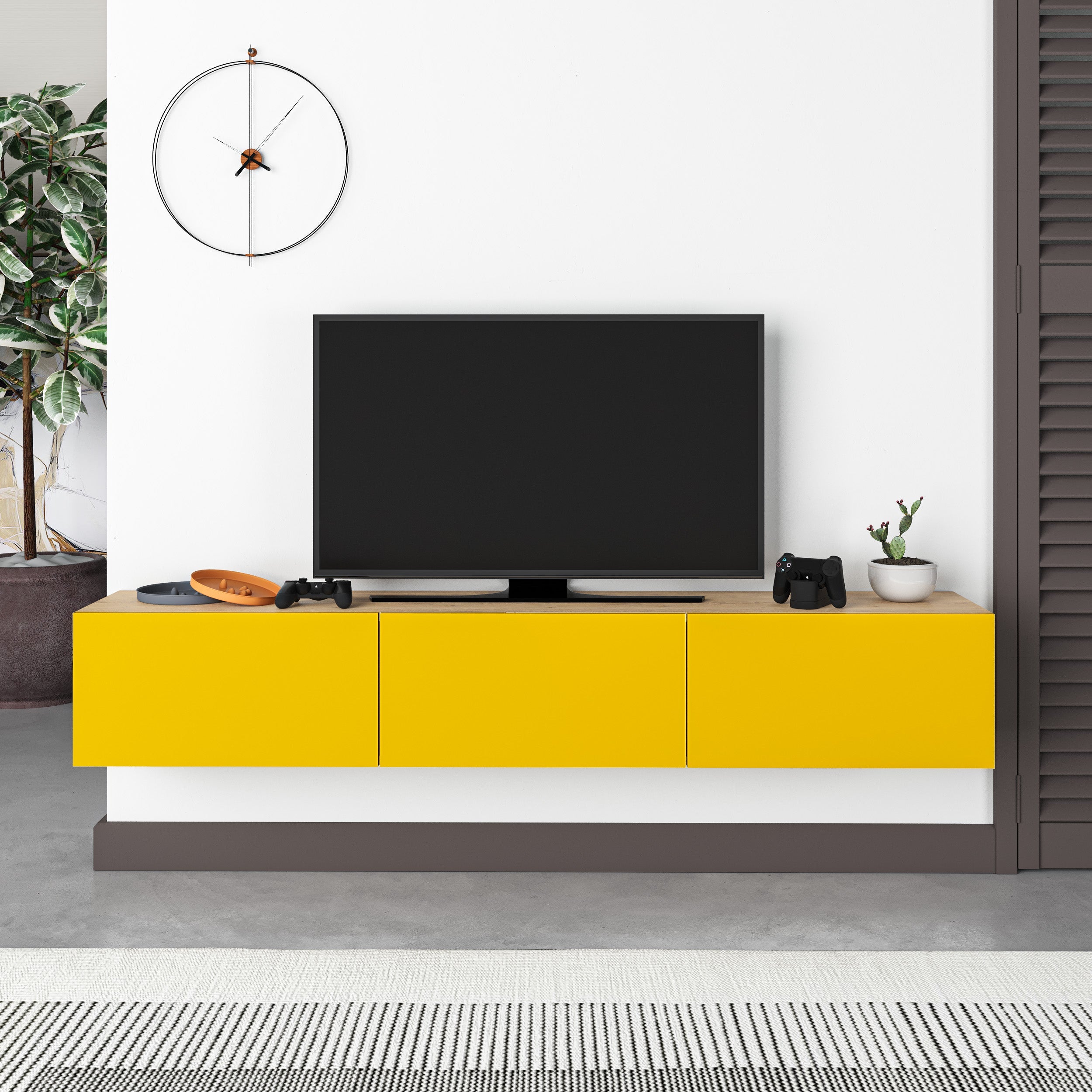 Modern Tv Unit - Wall Mounted - 3 Compartments - 180 cm