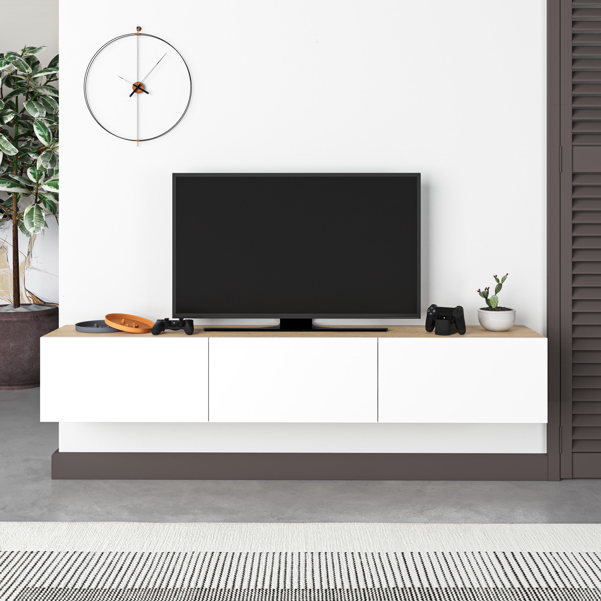 Modern Tv Unit - Wall Mounted - 3 Compartments - 180 cm