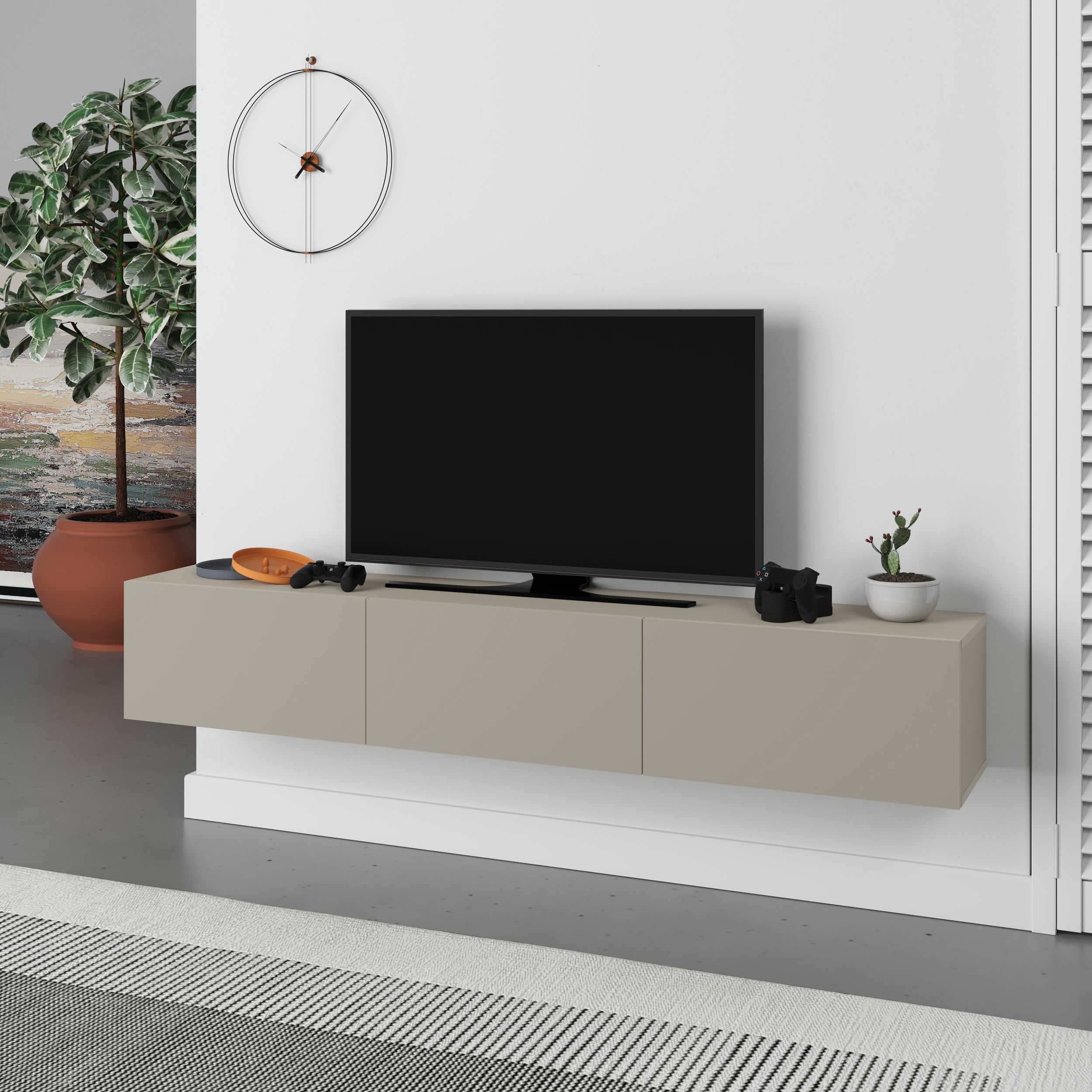 Modern Tv Unit - Wall Mounted - 3 Compartments - 180 cm