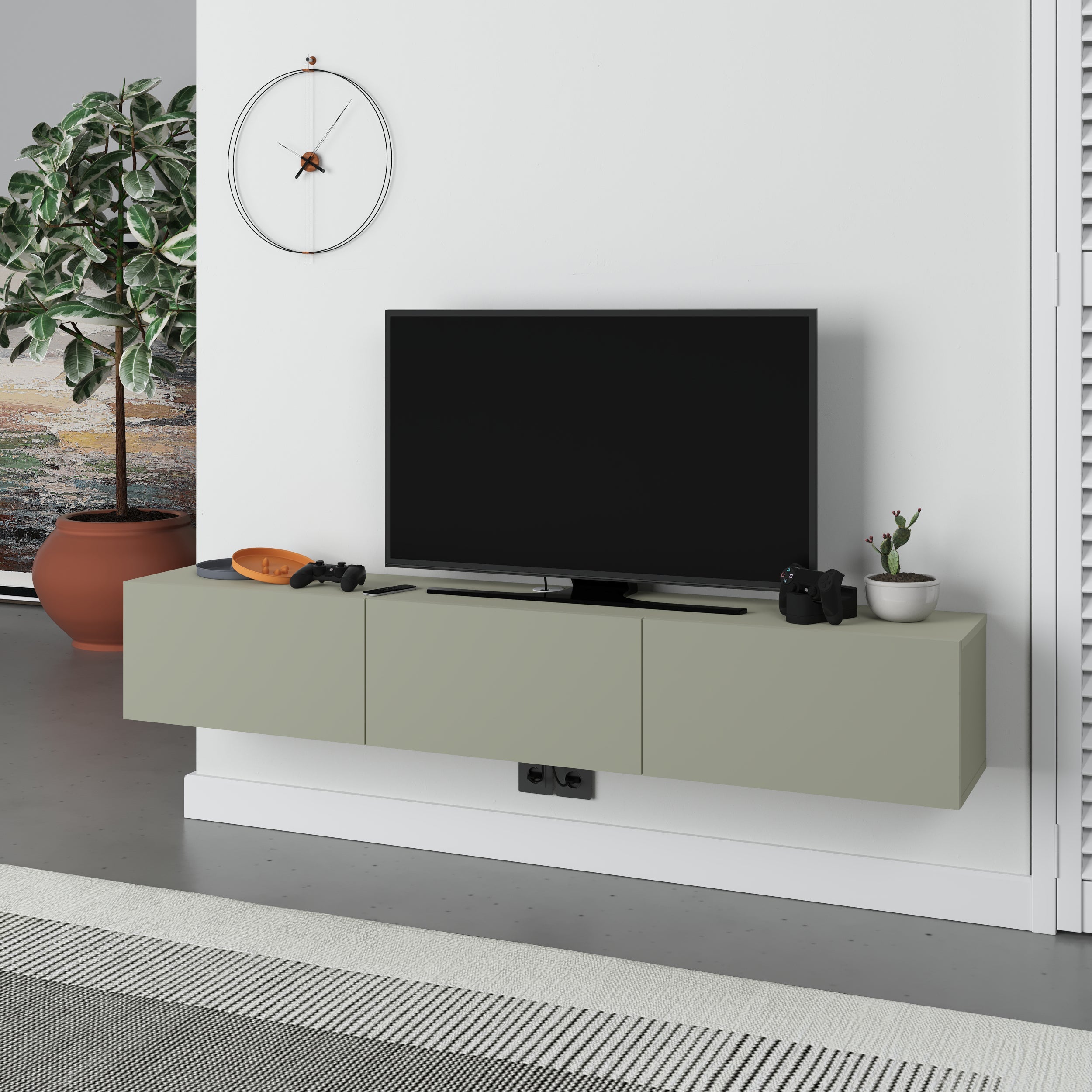 Modern Tv Unit - Wall Mounted - 3 Compartments - 180 cm