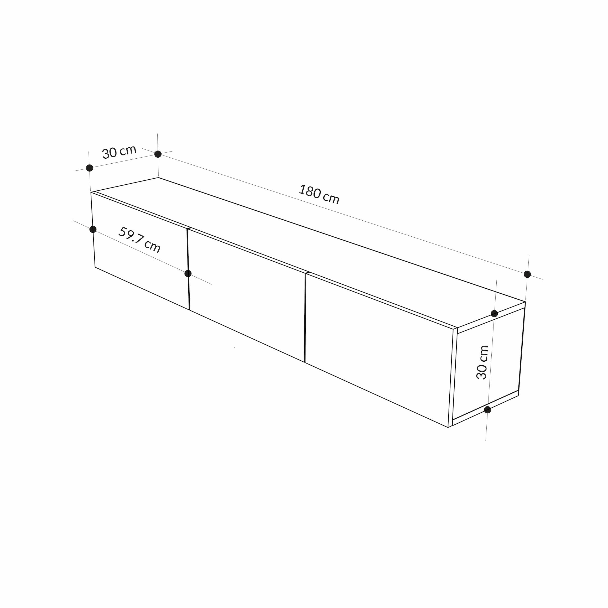 Modern Tv Unit - Wall Mounted - 3 Compartments - 180 cm