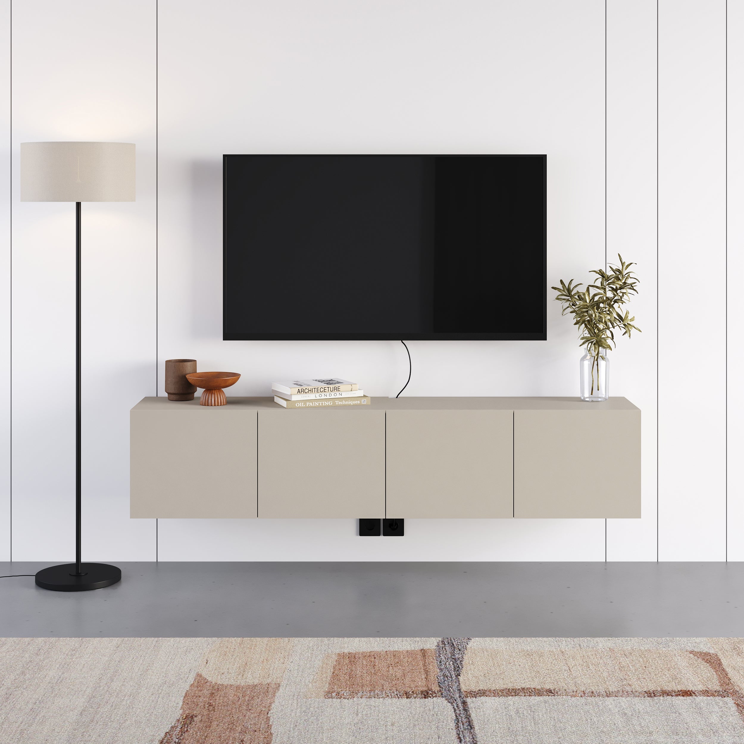 Floating Wall-Mounted TV Unit 180cm (W) Soft-Close 4 Doors