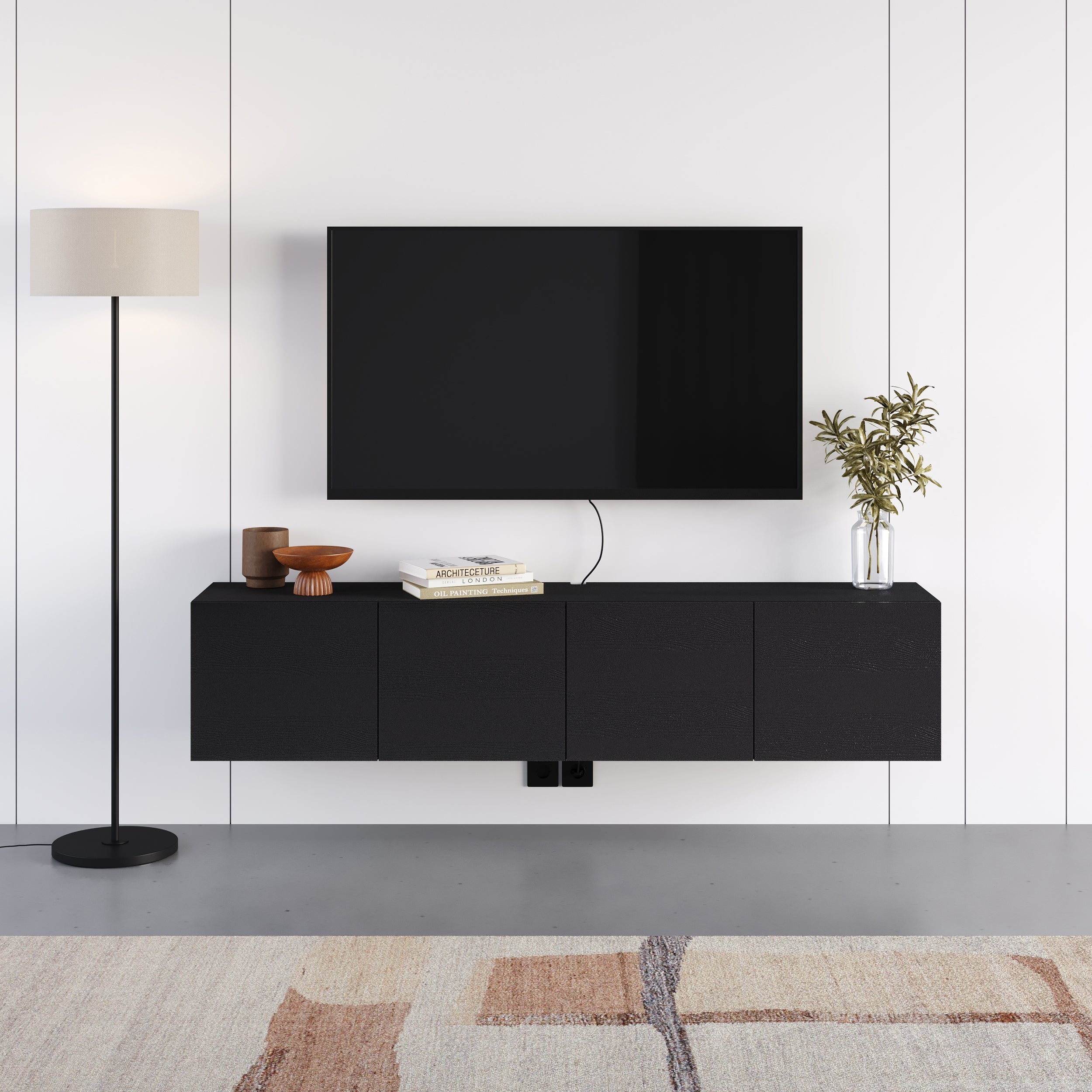 Floating Wall-Mounted TV Unit 180cm (W) Soft-Close 4 Doors