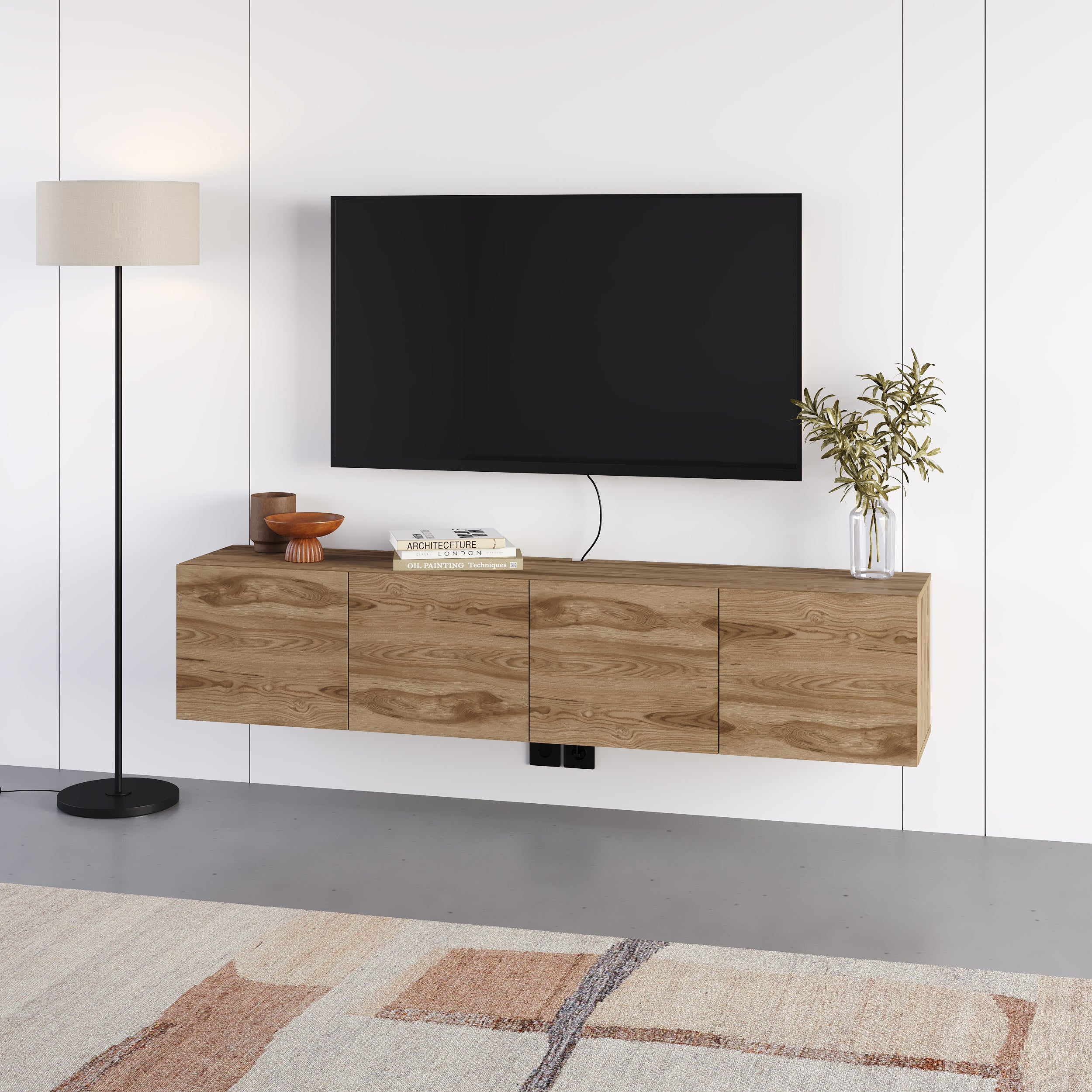 Floating Wall-Mounted TV Unit 180cm (W) Soft-Close 4 Doors