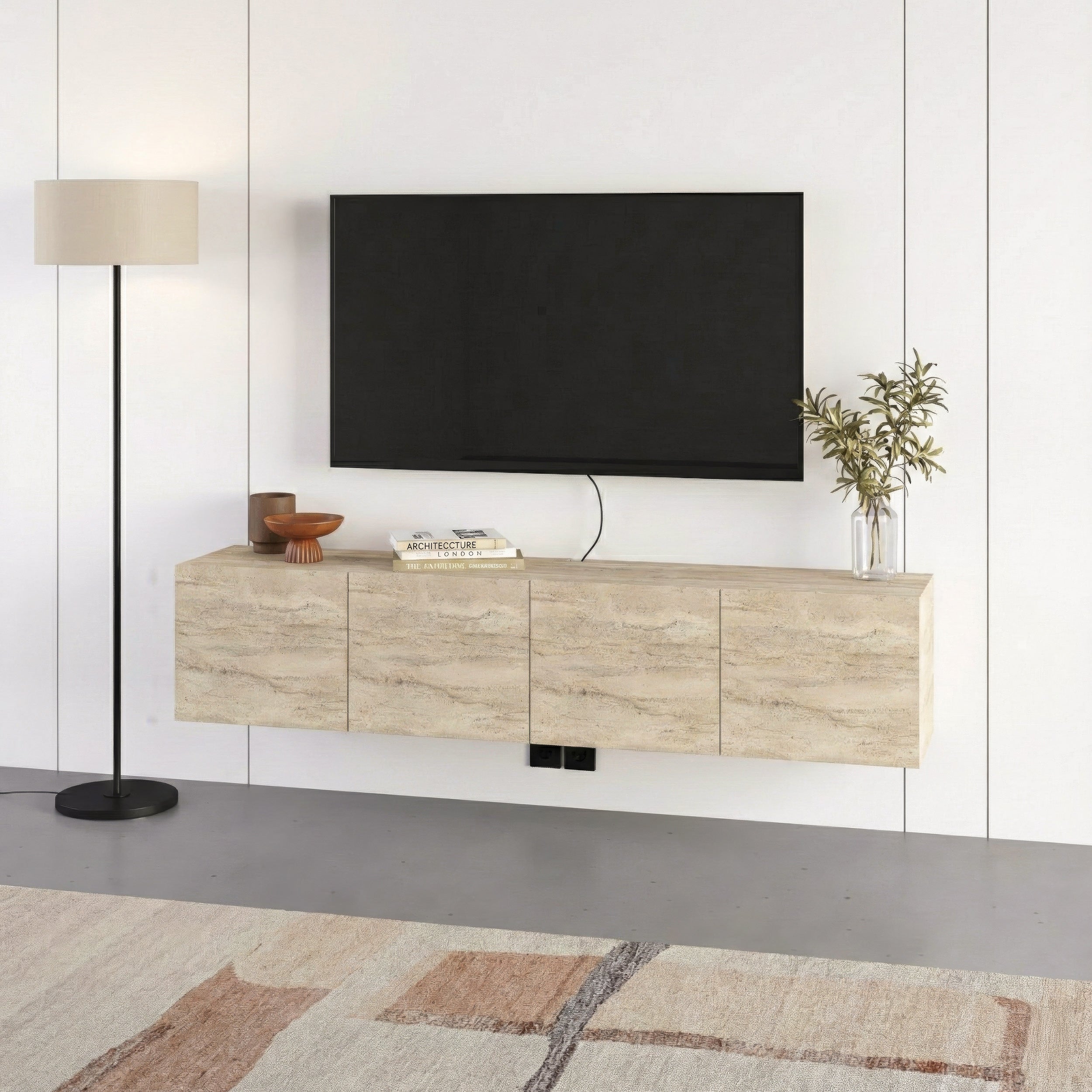 Floating Wall-Mounted TV Unit 180cm (W) Soft-Close 4 Doors