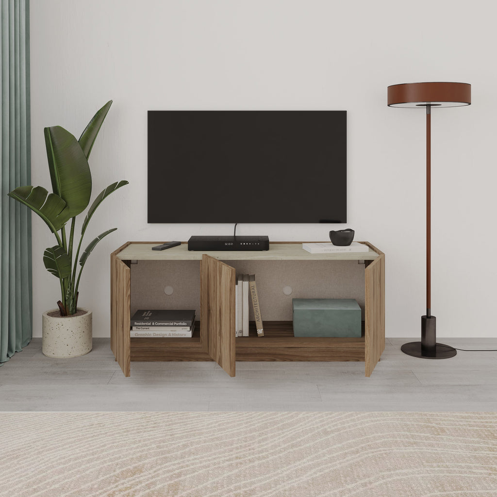 120cm TV Stand – Oak & Travertine Effect