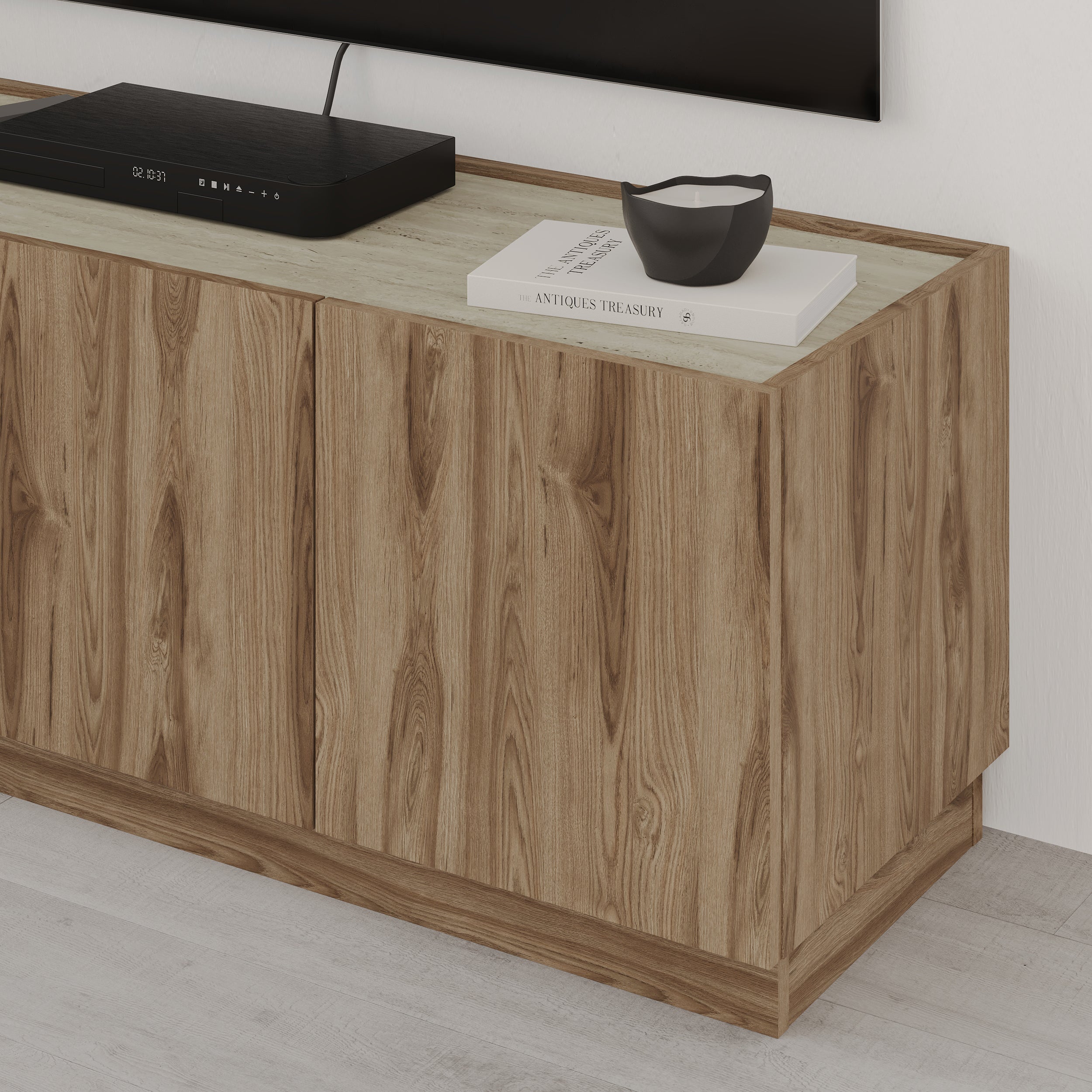 120cm TV Stand – Oak & Travertine Effect